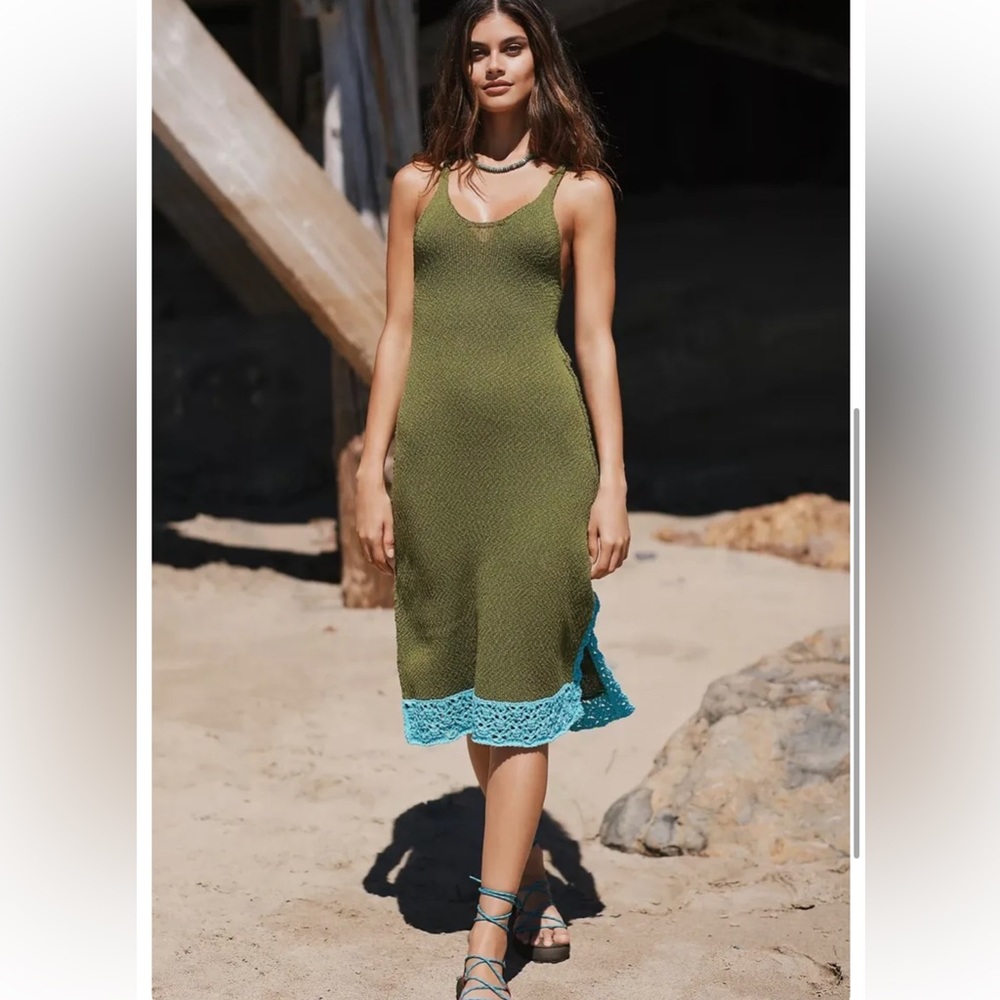 NEW Anthropologie Green Crochet Halter Sweater Dress Size Small